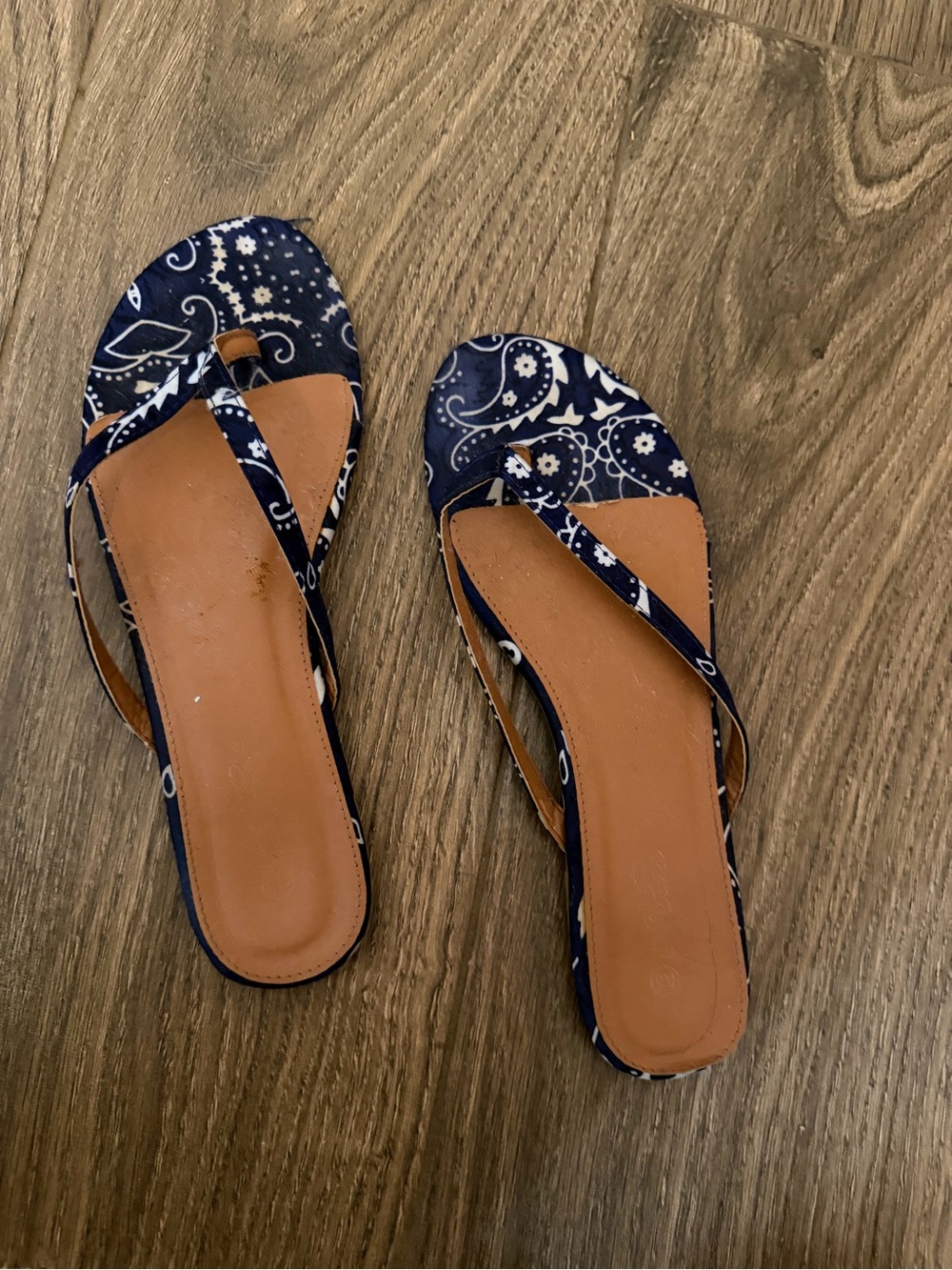 Navy Paisley Slide Sandals - Women